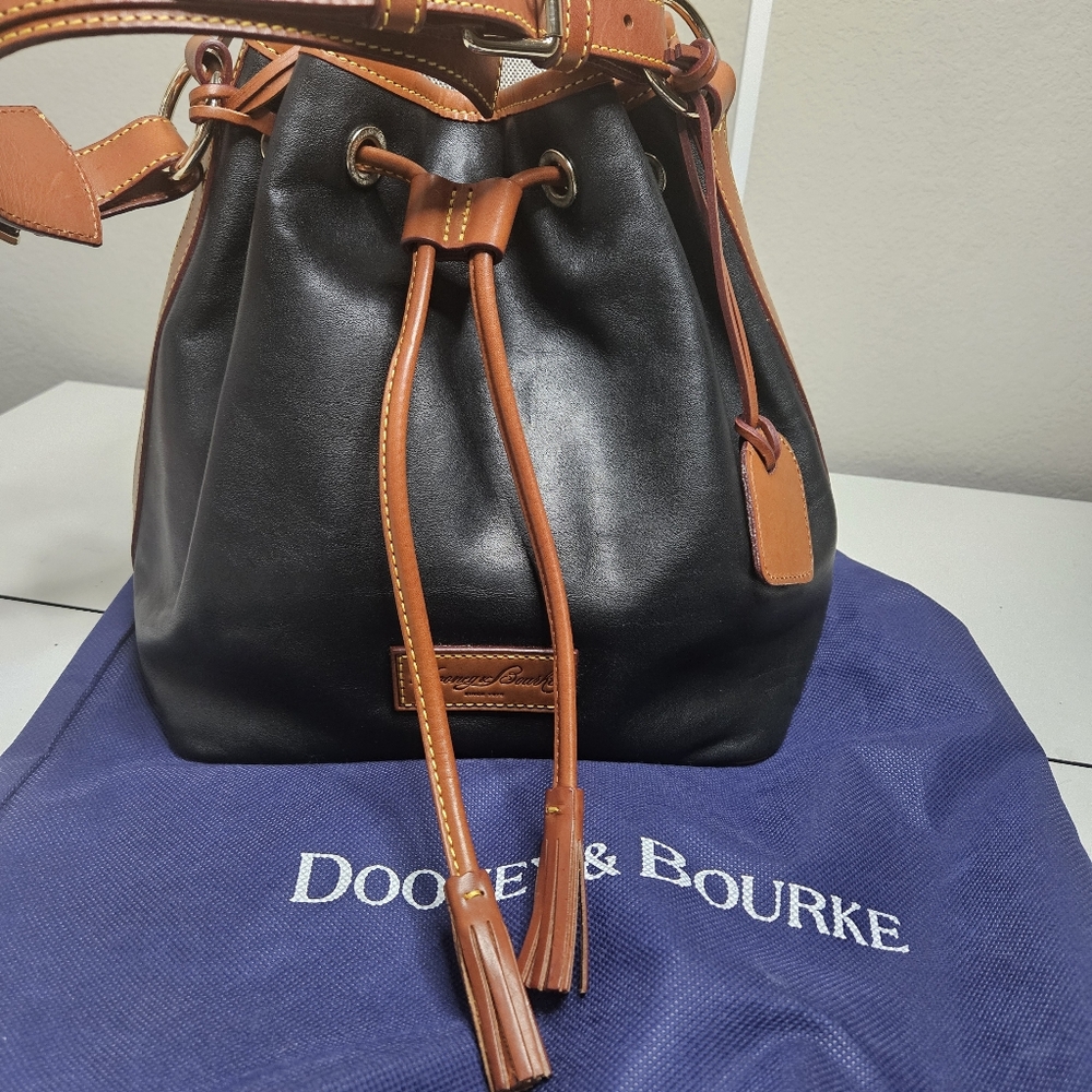 Dooney & Bourke Drawstring Black and tan Bucket Bag